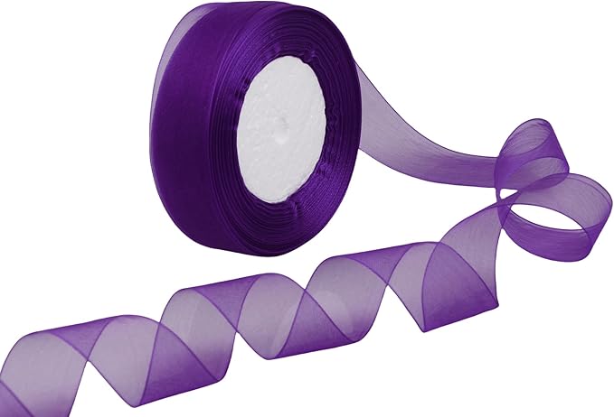 1 Inch 50 Yards Sheer Organza Ribbon Chiffon Ribbon for Gift Wrapping Wedding Bouquet Crafts (Dark Purple)