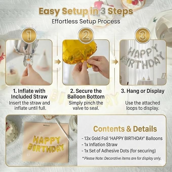 Gold Happy Birthday Banner Foil Letter Balloon, 14 Inch 3D Reusable Inflatable Mylar Balloon Foil Sign, Birthday Decorations for Women Men Boys Girls Kids (Birthday Banner 2)