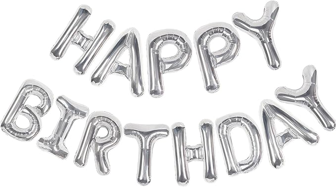 CANREVEL Happy Birthday Banner 13pcs 16 Inch Mylar Foil Letters Sign Balloons Birthday Party Decorations for Kids and Adults - 3D Silver