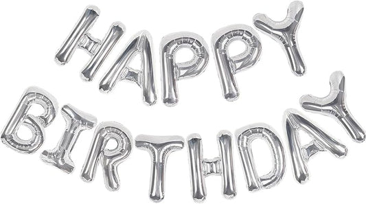 CANREVEL Happy Birthday Banner 13pcs 16 Inch Mylar Foil Letters Sign Balloons Birthday Party Decorations for Kids and Adults - 3D Silver