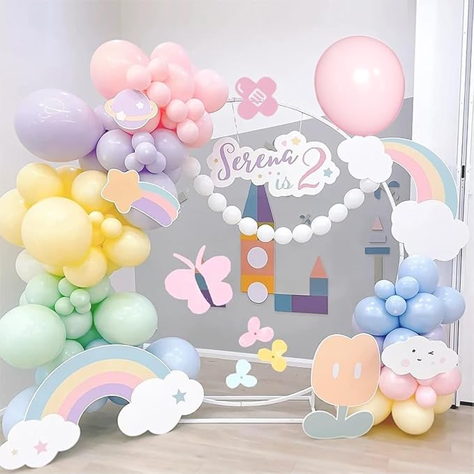 MEBAY Pastel Balloon Garland Arch Kit 146Pcs Macaron Pink Blue White Yellow Latex Balloons Different Sizes 18 12 10 5 Inch for Gender Reveal Baby Shower Wedding Birthday Party Decoration