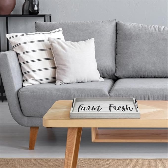 Elegant Designs HG2000-GFF Decorative Wood Serving Tray w/Handles, 15.50" x 12", Farm Fresh
