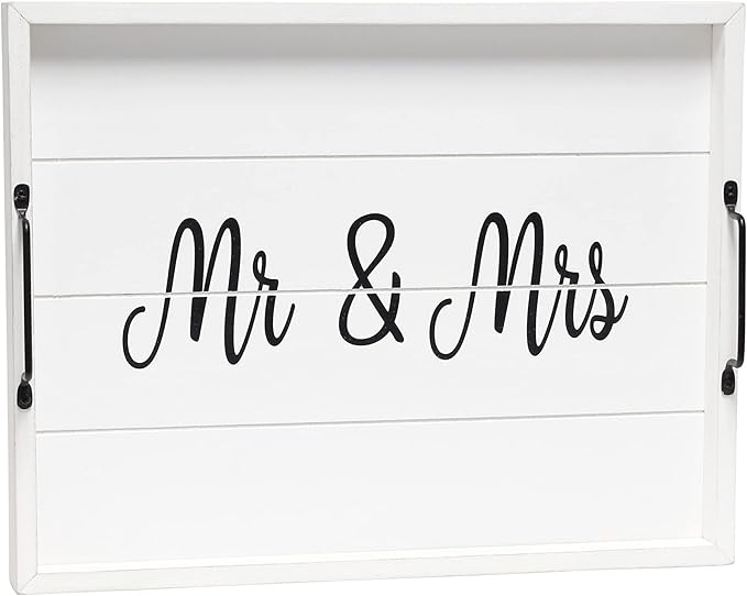 Elegant Designs HG2000-WMM Decorative Wood Serving Tray w/Handles, 15.50" x 12", Mr. & Mrs.