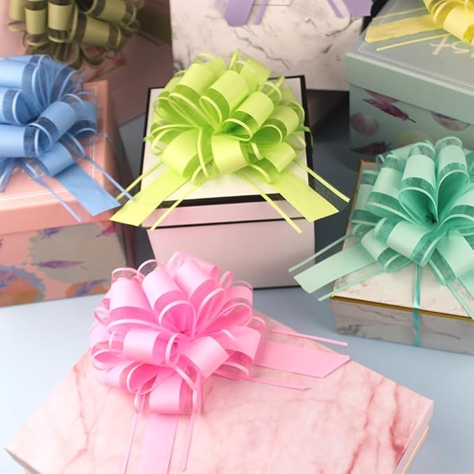 6 Pieces Pull Bows Wrapping Pull Bows for Gift Wrapping, Christmas, Party Birthday Gift Wedding Ribbon Bows for Wrapping Boxes or Flower Decorations (Fruit Green)