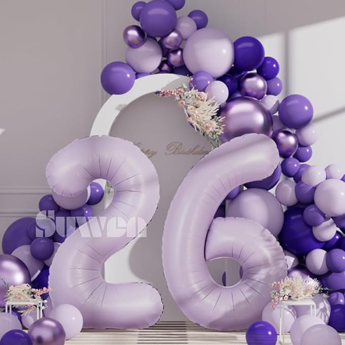 SUWEN 40 Inch Light Purple Large 26 Balloon Number Big Foil Helium Lavender Number Balloons Huge Mylar 0-9 Giant Jumbo Happy 26th Birthday Party Anniversary Decorations
