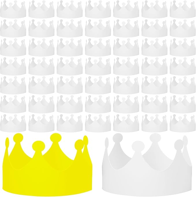 Jetec 100 Pcs White Paper Crowns Kids DIY Birthday Crowns for Classroom Birthday Party Hats Decorations Baby Shower Supplies (Traditional)
