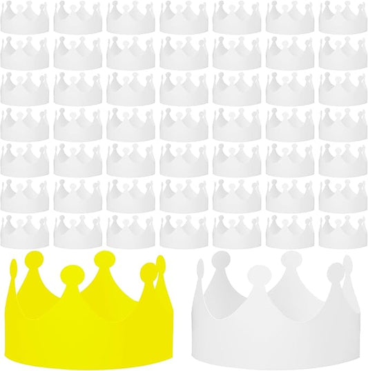 Jetec 100 Pcs White Paper Crowns Kids DIY Birthday Crowns for Classroom Birthday Party Hats Decorations Baby Shower Supplies (Traditional)