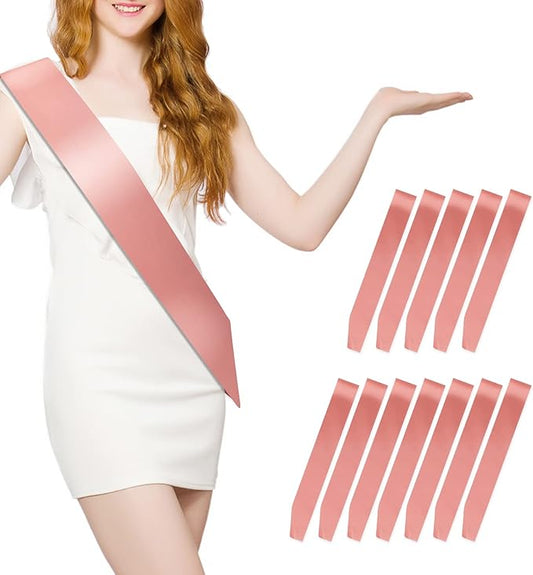 12 Pcs Blank Satin Sash Party Decorations Plain Sash Rose Gold Sash Bridal Shower Decorations Sashes for Birthday, Wedding, Graduation, DIY, Beauty Pageant, Hen Party, Homecoming, Make Your Own Sash