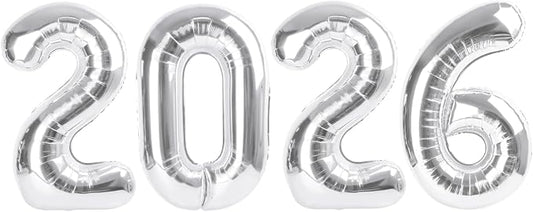 Silver Numbers Balloon, 40 Inch Balloons, Happy New Years 2026, Balloons for New Years Eve Party Supplies 2026, Graduation Decoration, 2 6 20 26 Birthday Parties