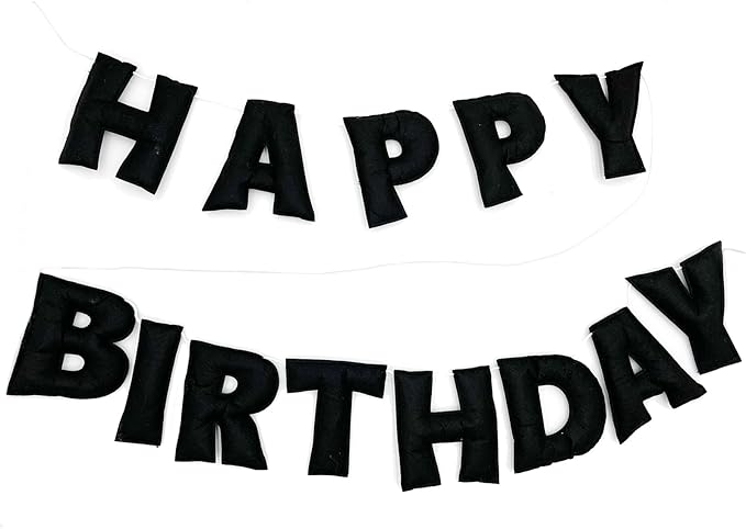 Meygajoe Pre-Strung Felt Happy Birthday Banner,Reusable HAPPY BIRTHDAY Garland,Birthday Banner Decorations,Personalized Happy Birthday Sign for Birthday Decor,Party Decor,Photo Prop (Black) M-123