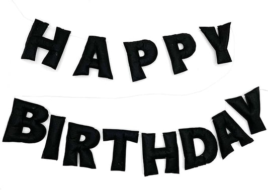 Meygajoe Pre-Strung Felt Happy Birthday Banner,Reusable HAPPY BIRTHDAY Garland,Birthday Banner Decorations,Personalized Happy Birthday Sign for Birthday Decor,Party Decor,Photo Prop (Black) M-123