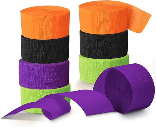 NICROLANDEE Halloween Crepe Paper Streamers - Black & Orange, 82ft Long, 8 Rolls for Halloween Theme Horror Party, Birthday & Home Party Backdrop Decorations