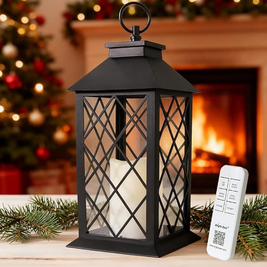 13.5" Decorative Candle Lantern with Timer Candles - IP44 Waterproof Vintage Lanterns Battery Powered LED Decorative for Wedding - Warm White Hanging Wall Lanterns