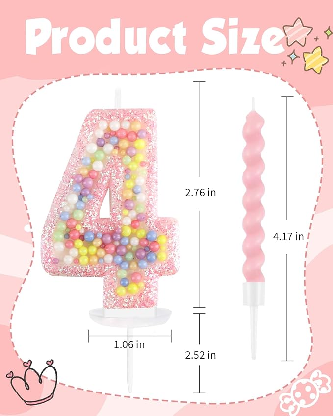 Birthday Candles for Cake, Macaron Number Candles, Cake Candles with Greeting Card for Birthday Party Wedding Anniversary Celebrations (4 Candle)