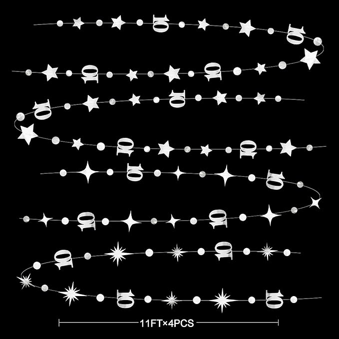 Silver 10th Birthday Decorations Number 10 Circle Dot Twinkle Star Garland Metallic Hanging Streamer Banner Backdrop for Girls Boys Double Digits Ten Year Old Birthday 10th Anniversary Party Supplies