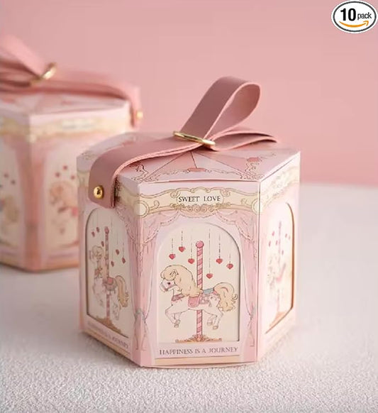 FavorsXtra - 10 Pcs Party Favor Boxes, Treat Containers, Candy Boxes, Favors boxes for a Wedding, Birthday, Baby, or Bridal shower, Full Moon Design Box. (Pink)