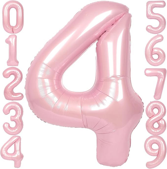 SUWEN 40 Inch Pink Large 4 Number Balloons Big Foil Helium Number Balloons 0-9 Jumbo Happy 4th Mylar Birthday Party Decorations for Girl Anniversary Party Supplies