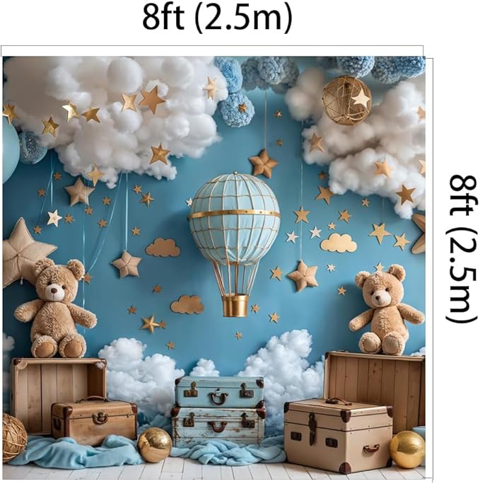 Kate 8x8ft Sweet 1st Birthday Party Backdrops for Photography Hot Air Balloon Background Toy Bear Cloud Backgrounds Baby Birthday Party Cake Smash Studio Backdrop