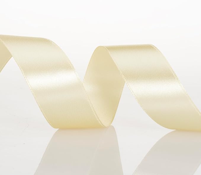 YASEO 1 Inch Cream Yellow Solid Satin Ribbon, 50 Yards Craft Fabric Ribbon for Gift Wrapping Floral Bouquets Wedding Party Decoration