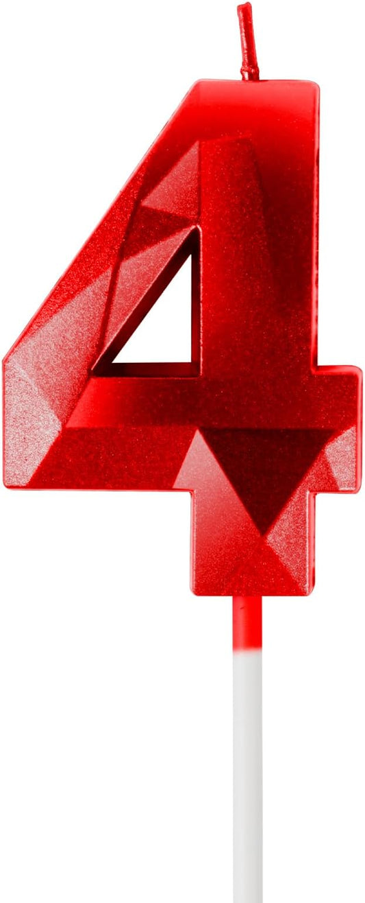 Number 4 Candles,4th Birthday Candles,Red Happy Birthday Candle for Cake,3D Design Cake Topper Decorations for Girl Women Pet Birthday Party Wedding Anniversary Celebration Supplies