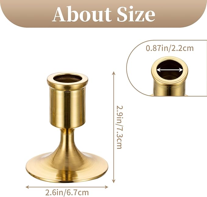Sziqiqi Candlestick Taper Candle Holders - Gold Candle Stick Candle Holder Bulk Decorative Table Centerpiece for Wedding Reception Christmas Candlelight Dinner Bridal Showers Party Decor Pack of 12