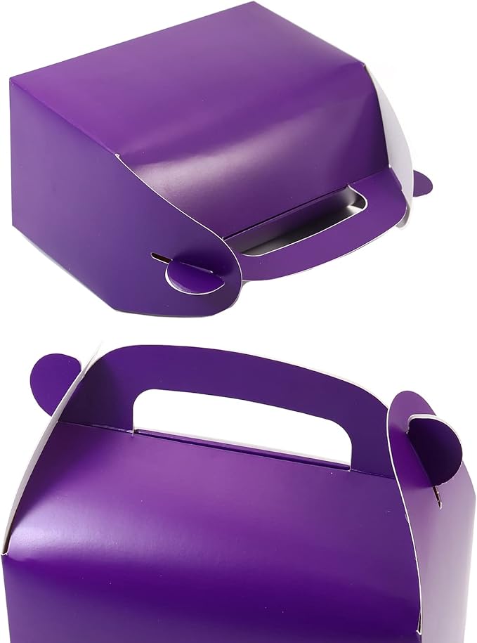 30-Pack Dark Purple Party Favor Treat Boxes, Goodie Boxes, Gable Paper Gift Boxes with Handles. Perfect for Purple Birthday Party Baby Shower Decoration Supplies