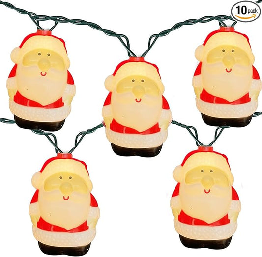 Christmas Santa String Lights Outdoor, 8.5Ft Vintage Christmas Decorations String Lights with 10 LED Santa Lights, Hanging Christmas Window Fairy Lights for Indoor Party Holiday Xmas Tree Decor