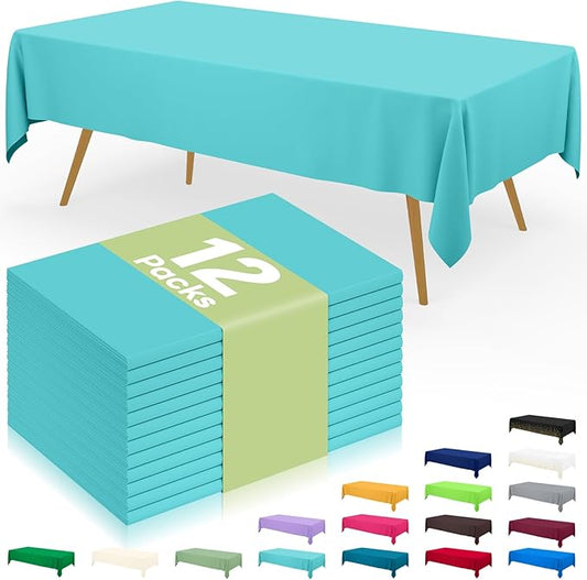 Smiry Disposable Table Cloth 12 Pack, 54 x 108 Inch Waterproof Plastic Tablecloth, Decorative Rectangle Table Covers for Party, Birthday, Picnic, Teal