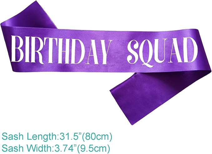 8PCS Birthday Squad Sashes, Purple Birthday Sash Set for Women or Me Funny 16th 18th 21st 30th 40th 50th or Other Bday Party Favors Decorations