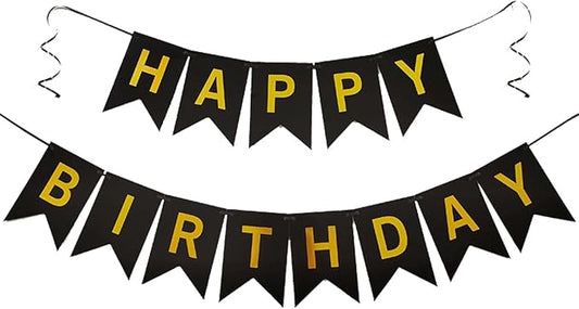 Happy Birthday Banner Sign with Shiny Letters Glitter Birthday Banner Decoration DIY Party Decoration Supplies（Black）