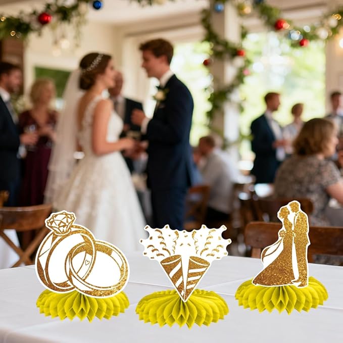 ANATTASOUL 12PCS Table Honeycomb Centerpieces Wedding Champagne Roses Birthday Party Decorations for Table, 7.48"*6.2" Honeycomb Decorations for Wedding, Christmas, Anniversary, Home Decor