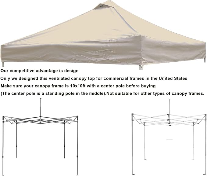SCOCANOPY Commercial 10x10 Pop Up Canopy Replacement Cover Top with Air Vent,Canopy Cover ONLY, (Beige)