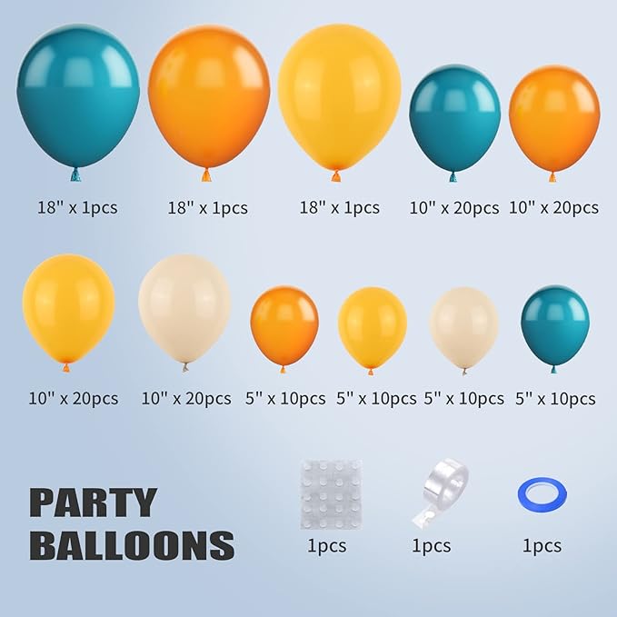 Yellow Orange and Blue Balloon Arch Kit, Blue Yellow Balloon Arch Garland Kit With Lemon Yellow, Orange and Teal Balloons Arch for Birthday Wedding Baby Shower Party