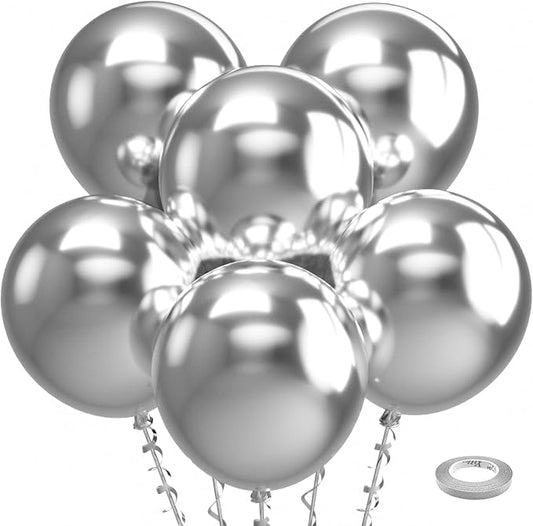 Bezente Metallic Silver Balloons 18 Inch - 30 Pack Large Thick Silver Balloons Big Round Chrome Silver Latex Balloons for Wedding Bridal Shower Birthday Party Decorations