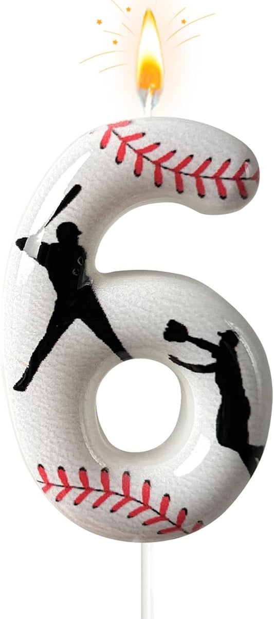 Baseball Birthday Number Candle, Number 6 Candles for Cake Topper, Ideal Birthday Parties Cake Decor, Wedding Anniversary and Other Celebrations (Candle 6)