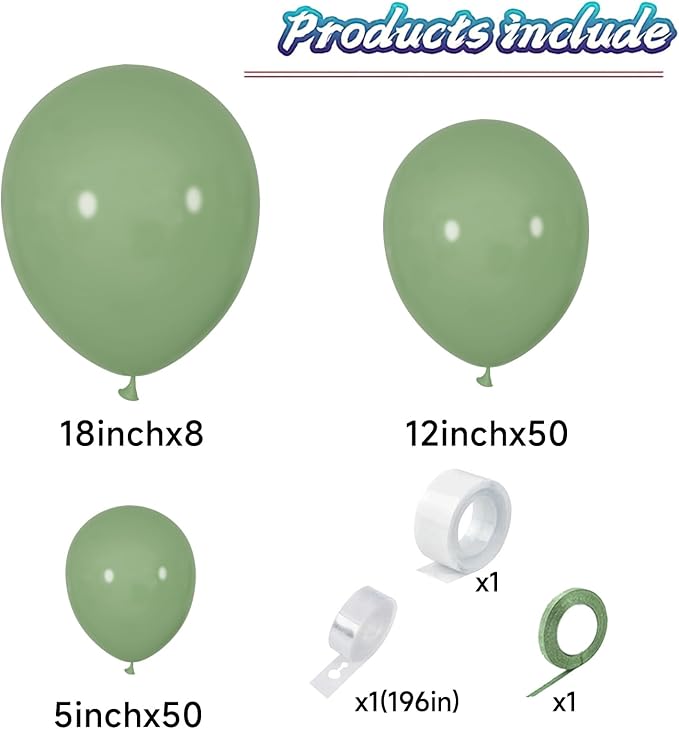 Sage Green Balloon Arch Kit 111Pcs 18 12 5 Inch Latex Party Balloons Garland for Birthday Baby Shower Wedding Engagement Anniversary Christmas Party Decorations