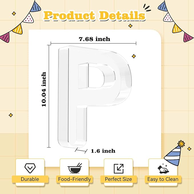 Ledido 10’’ Acrylic Letter Charcuterie Board Box, Reusable Fillable Serving Tray for Candy Cake Fruit Snack, Easy-Clean Acrylic Charcuterie Tray for Birthday Anniversary Party Decorations, Letter P