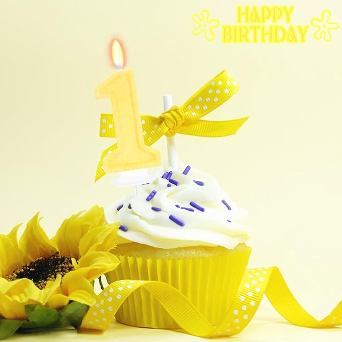 Yellow Birthday Candles for Boys Girls - Number 1 Candle Cake Topper for Yellow Party Decorations Sunflower Birthday Decorations