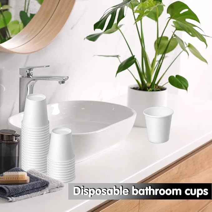 3 oz 100 Pack Disposable Paper Cups, Bathroom Mouthwash Cups, Espresso Disposable Cups for Bathroom, Snack, Espresso, Mouthwash (White)
