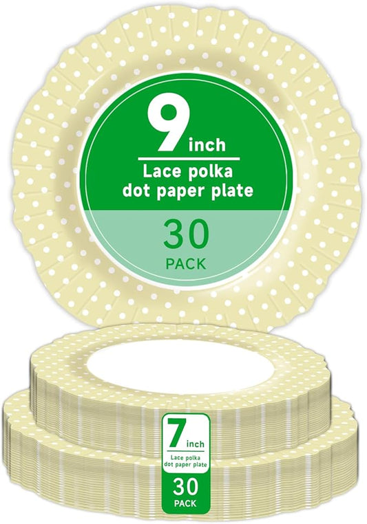 Stylish Paper Plates 60 Count,Eco Compostable Plates Disposable,Small Paper Plates 9 inch & 7 inch Lemon Plates for Party,Birthdays Weddings Picnics,Easter or Daily Use