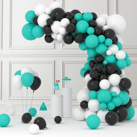 Teal Blue Black White Balloon Garland Arch Kit, 122PCS Teal Blue White Black Balloons Teal Balloons for Birthday Wedding Graduation Anniversary Engagement Gender Reveal Halloween Party Decorations