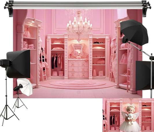 Kate Princess Cloakroom Indoor Girls Pink Room Wardrobe Seamless Photo Backdrop 8x8ft