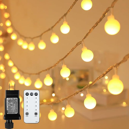 Globe String Lights 115 Feet 200 LED,Plug in Fairy String Lighting with Remote Timer Extendable, 8 Modes Indoor Outdoor String Lights for Wedding Bedroom Classroom Patio Garden