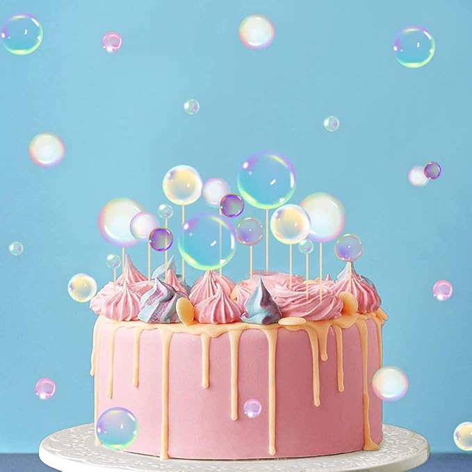 27Pcs Under The Sea Mermaid Party Cake Decorations Flat Bubble Cake Toppers Rainbow Bubble Sticker Children's Party Supplies Kids Birthday Mermaid Decor Baby Shower