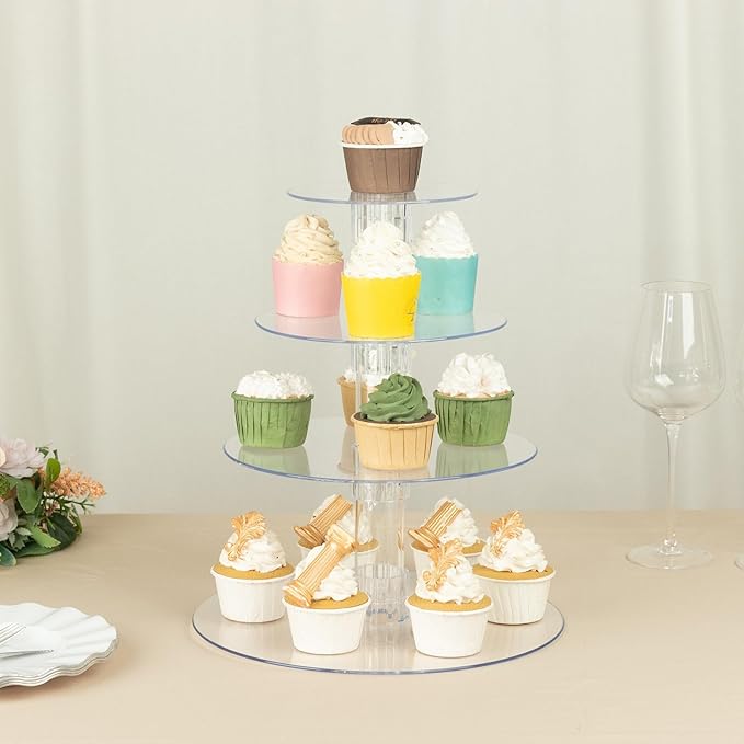 Efavormart 4-Tier Clear Heavy Duty Round Acrylic Cake Stand, Cupcake Tower Dessert Holder Display Stand with Film Sheets - 14" Tall