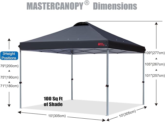 MASTERCANOPY Durable Pop-up Canopy Tent with Roller Bag (10x10, Black)
