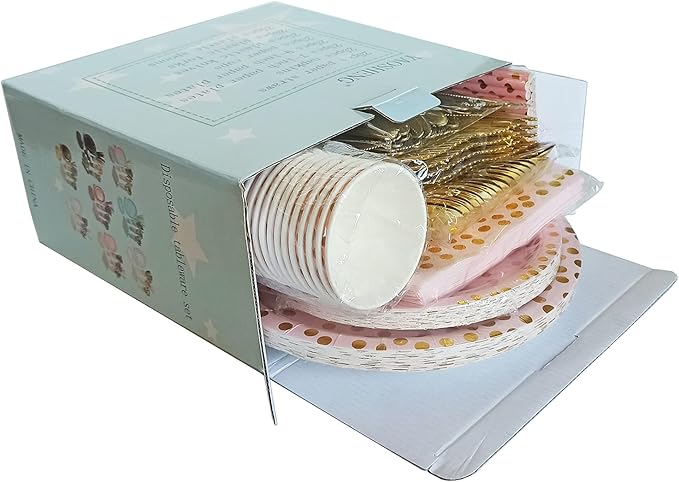 200 Pieces Pink Party Supplies - Pink Paper Plates & Napkins Cups Serves 25 Sets for Wedding Bridal Shower Engagement Birthday Parties (Pink)