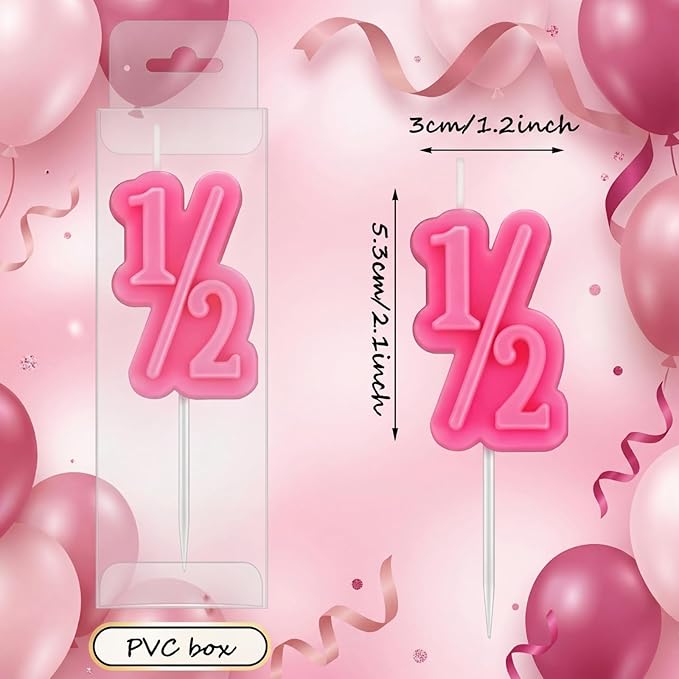BBTO Half Birthday Candle 1/2 Year Old Cake Topper for Baby's Half Year Old Birthday Anniversary Celebration Party Decorations(Pink)