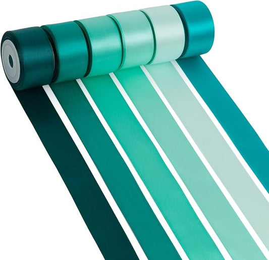 Teal Ribbon 1 Inch Double Faced Satin, Dark Teal, Aqua, Turquoise, Jade, Peacock, Mint Green, Blue and Green Ribbon for Flower Bouquet, Gift Wrapping, Wedding, Bridal Shower, Bows & Crafts - 30Yds
