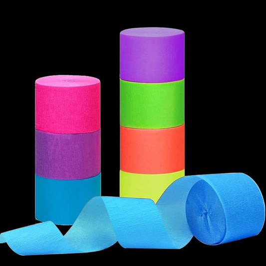 1260feet Glow in The Dark Neon Paper Streamers Blacklight Party Neon Streamer Decorations 12 Rolls Glow Crepe Paper UV Reactive Fluorescent Neon Fiesta Glow Party